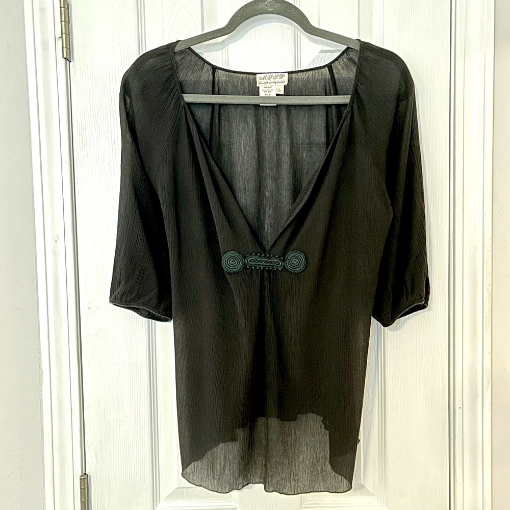 MAX STUDIO cotton and silk black gauzy blouse top